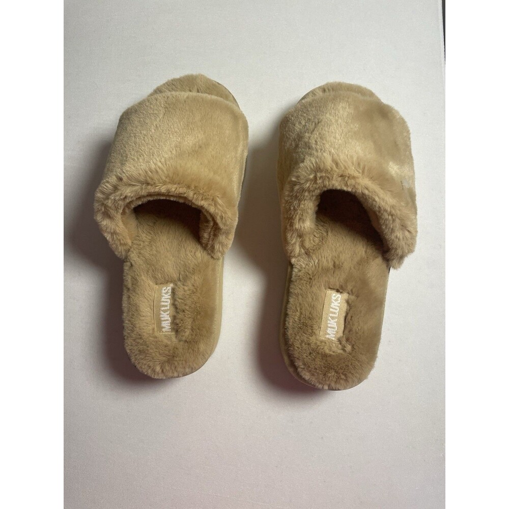 Muk Luks Slippers Women’s Beige Camel Color Faux Fur Platform Size 7/8 NWOT